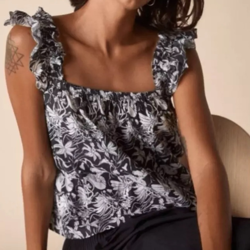 St. Roche The Woodrow Top Black White Floral Organic Cotton OTS Blouse Size 4